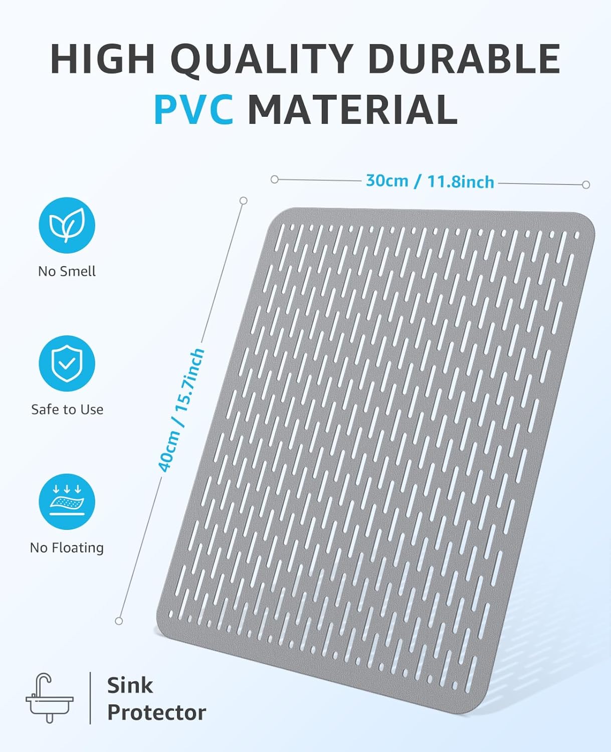 Bligli Mesh Sink Mat, 15.7 x 11.8inch Sink Prtector Mats for Kitchen Sinks, PVC Eco-Friendly Sink Protectors for Bottom of Sink, Fast Draining, Easy Cleaning, Gray