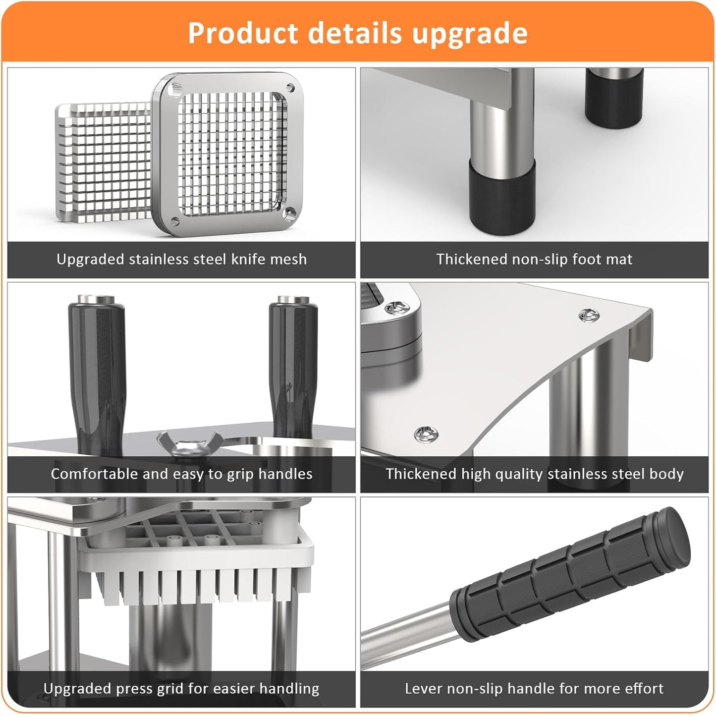 Commercial French Fry Cutter,Stainless Steel French Fries Machine,Heavy Vertical Cutter Vegetable Chopper,with 3 Replacement (1/2 Inch, 3/8 Inch and 1/4 Inch Blades),for Restaurants and Home Kitchen