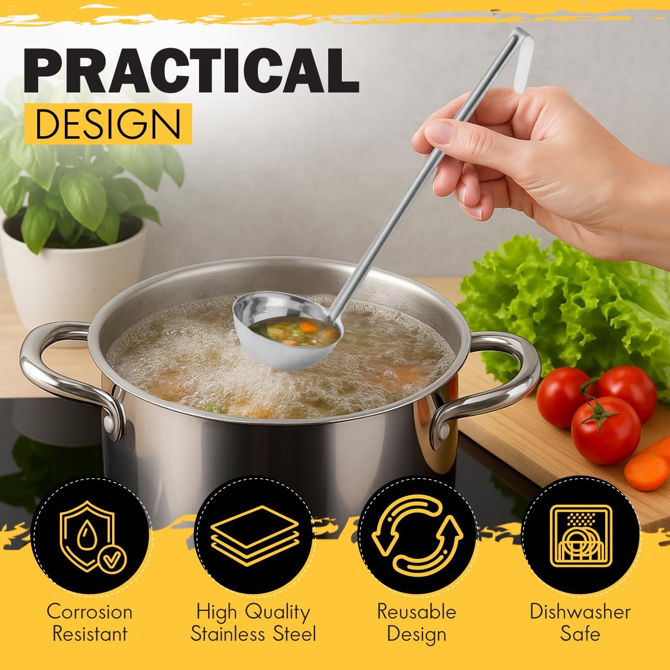Ladle - Durable Stainless Steel Ladle Serving Measuring Soup Dressing Sauce Gravy Sturdy Dependable Long Handle for Kitchen (1, 4 Oz.)