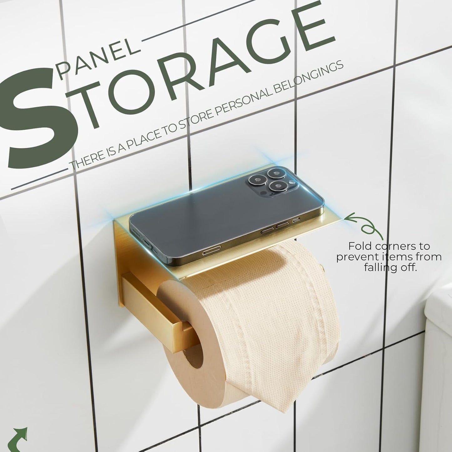 KOKOSIRI Toilet Paper Holder with Shelf Toilet Roll Holder for Bathroom Restroom T-304 Stainless Steel Wall Mounted, Gold Finish, B2010BG