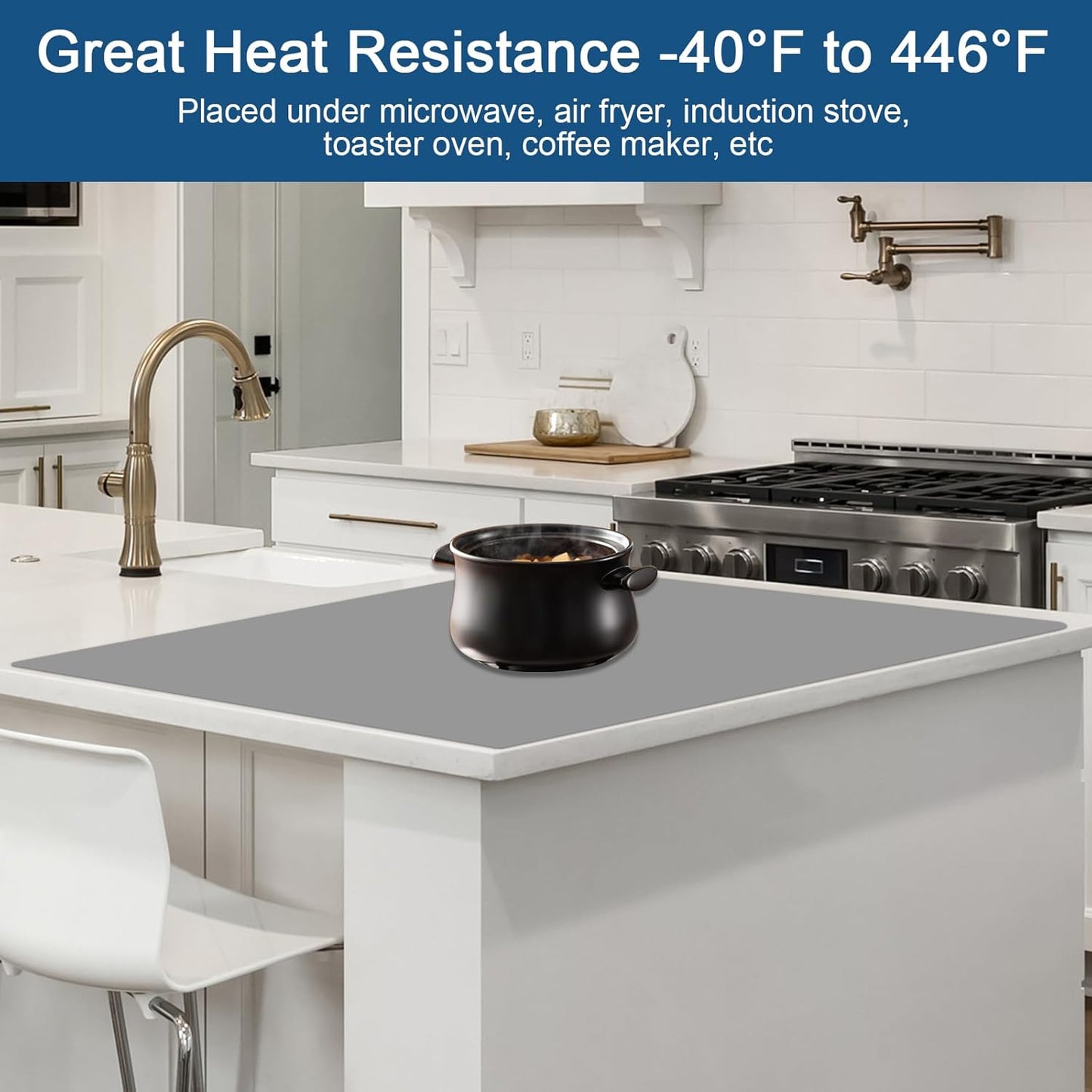 Large Silicone Mat, 48"x32"(120cmx80cm) Silicone Mats for Kitchen Counter, Non-Slip Heat Resistant Mat, Kitchen Counter Mat, Waterproof Countertop Protector for Craft, Black