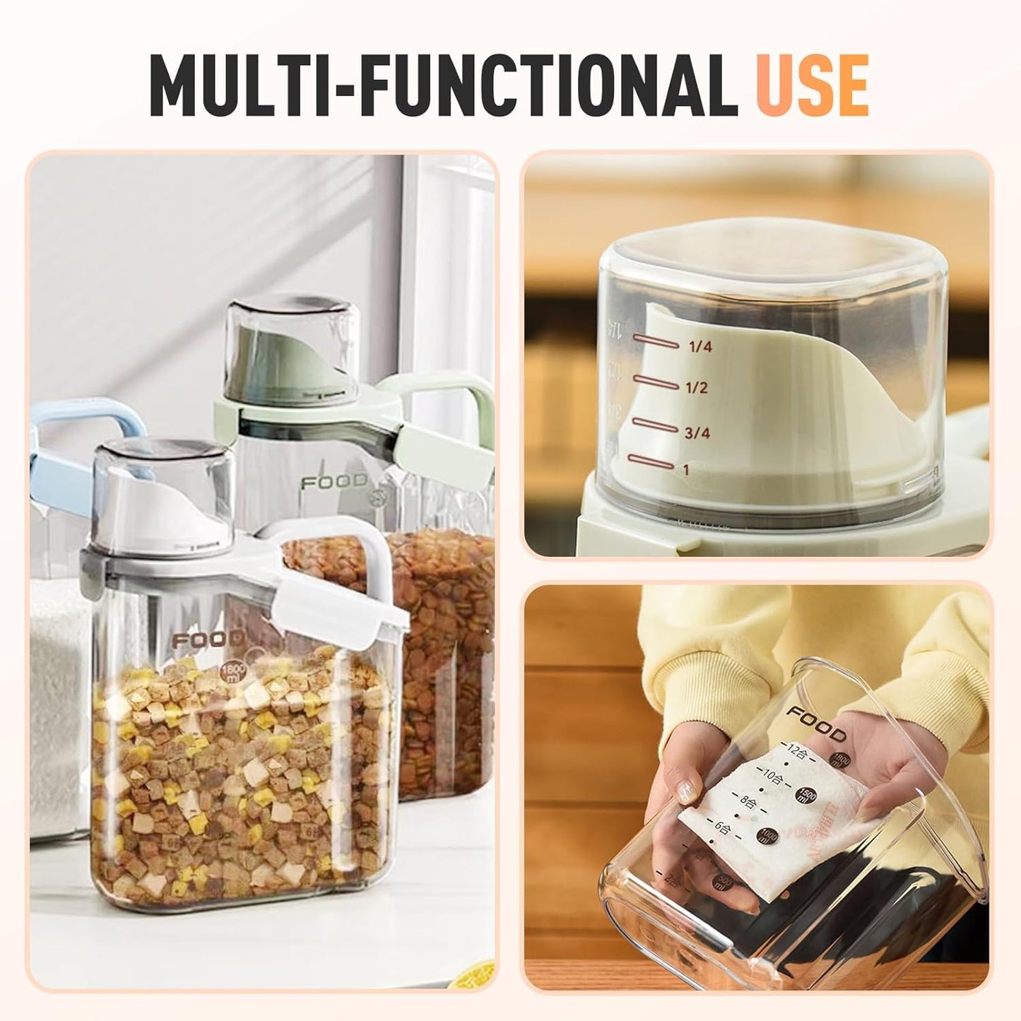 Clear Airtight Food Storage Containers, Transparent Cereal Dry Food Storage with Pouring Spout, for Flour, Sugar and Cereal (95oz Green)