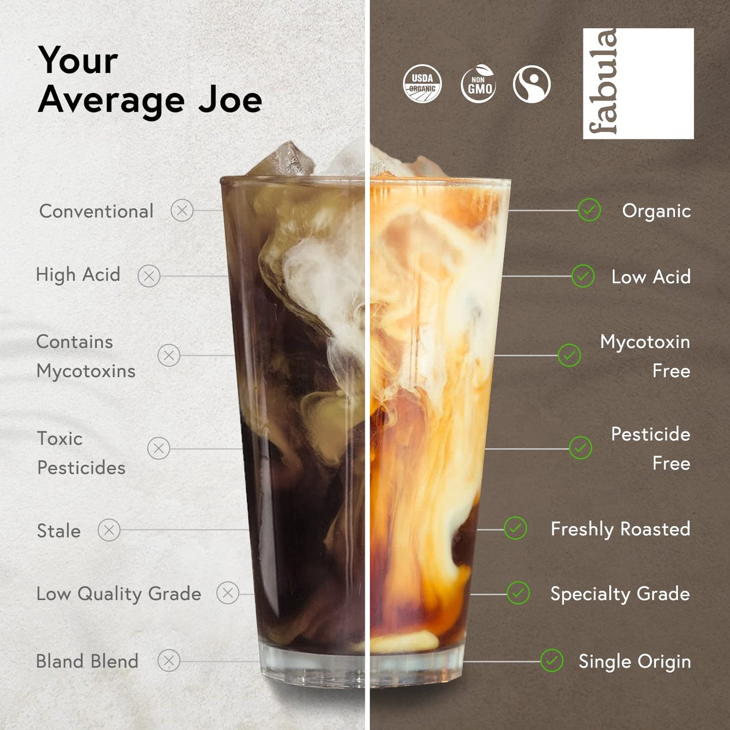 Fabula Coffee Light Roast Freshly Ground - Organic - Low Acid - Single Origin - Non-GMO - Mold Free - 12 Ounces