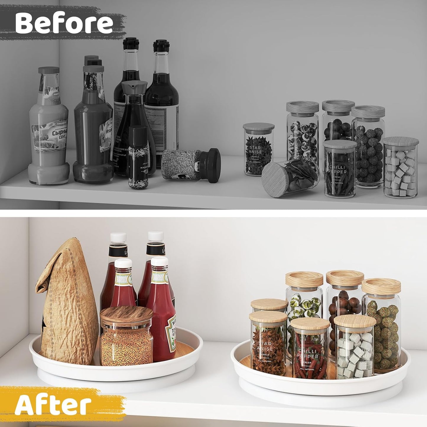 LAMU 2 Pack Lazy Susan Organizer, 10'' Lazy Susan Turntable for Cabinet, Table Top, Pantry, Refrigerator, Kitchen, Oak