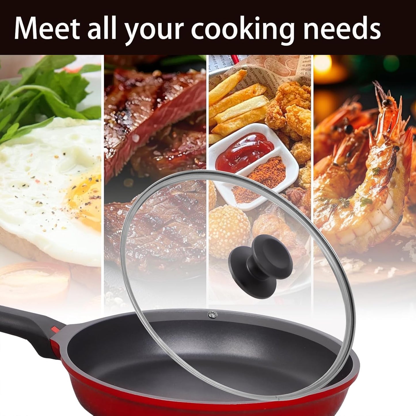 12 inch Tempered Glass Lid for Pots, Frying Pans and Skillets, Replacement Cover with Heat Resistant Black Knob Handle, Dishwasher Safe