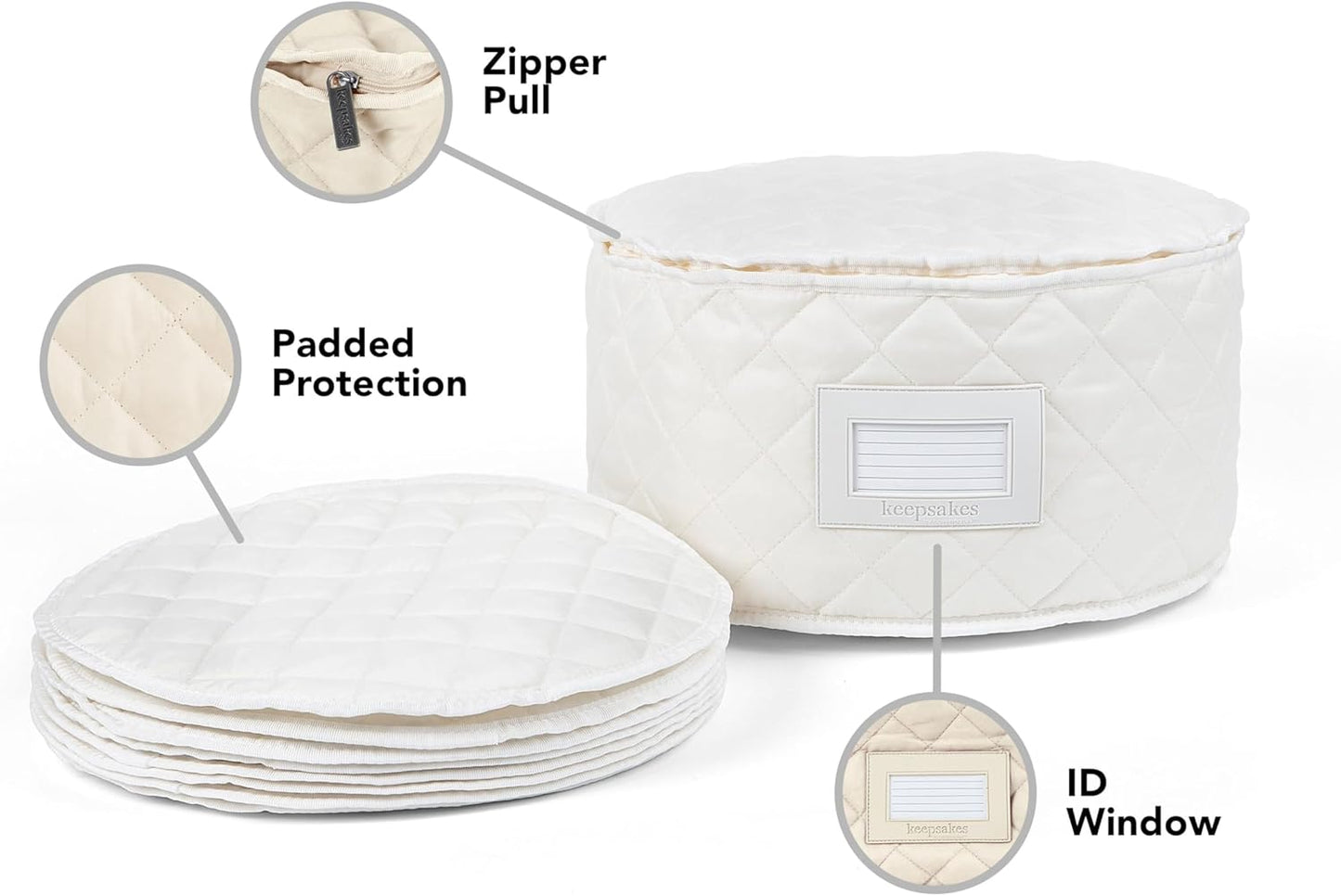 Covermates Keepsakes - Dish Storage - Padded Protection - ID Window - Stain Resistant - Machine Washable - China Storage, Cream