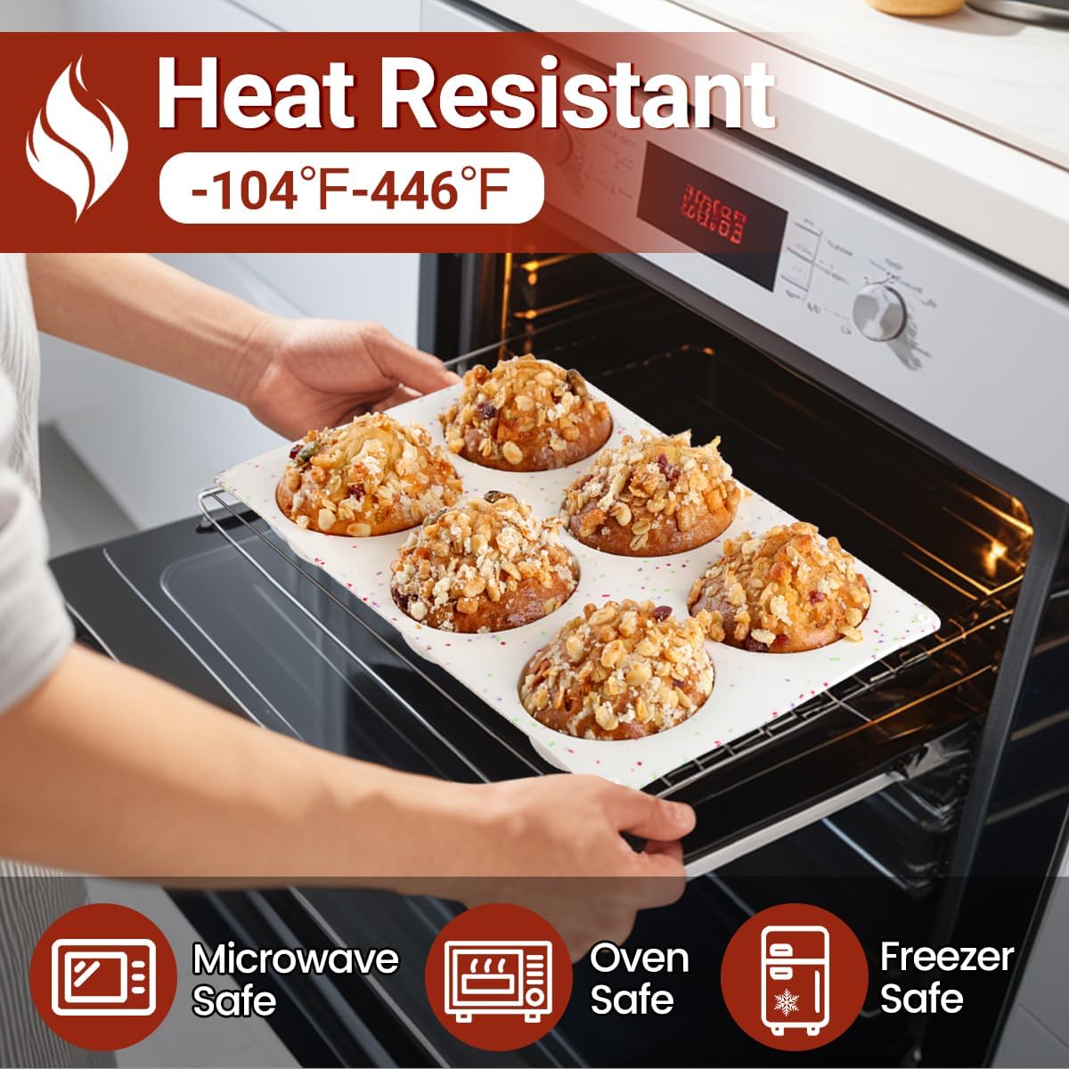 Muffin Top Pan, Silicone Egg Molds for Breakfast Sandwiches 3 Inch Round Baking Pan for Oven English Muffins, Whoopie Pies, Corn Bread, Bites, Tarts 2 Pack Confetti