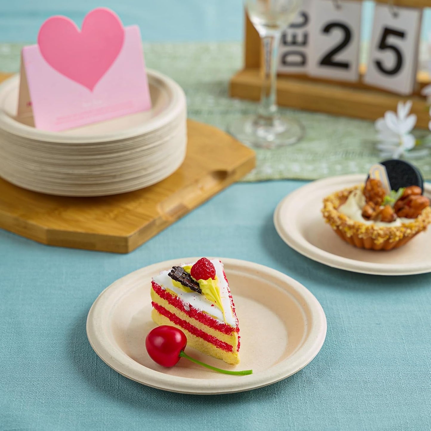 Vplus 125 Pack 6 inch Paper Plates 100% Compostable, Heavy-Duty Disposable Paper Plates Bagasse Natural Biodegradable Eco-Friendly Sugarcane(Nature)