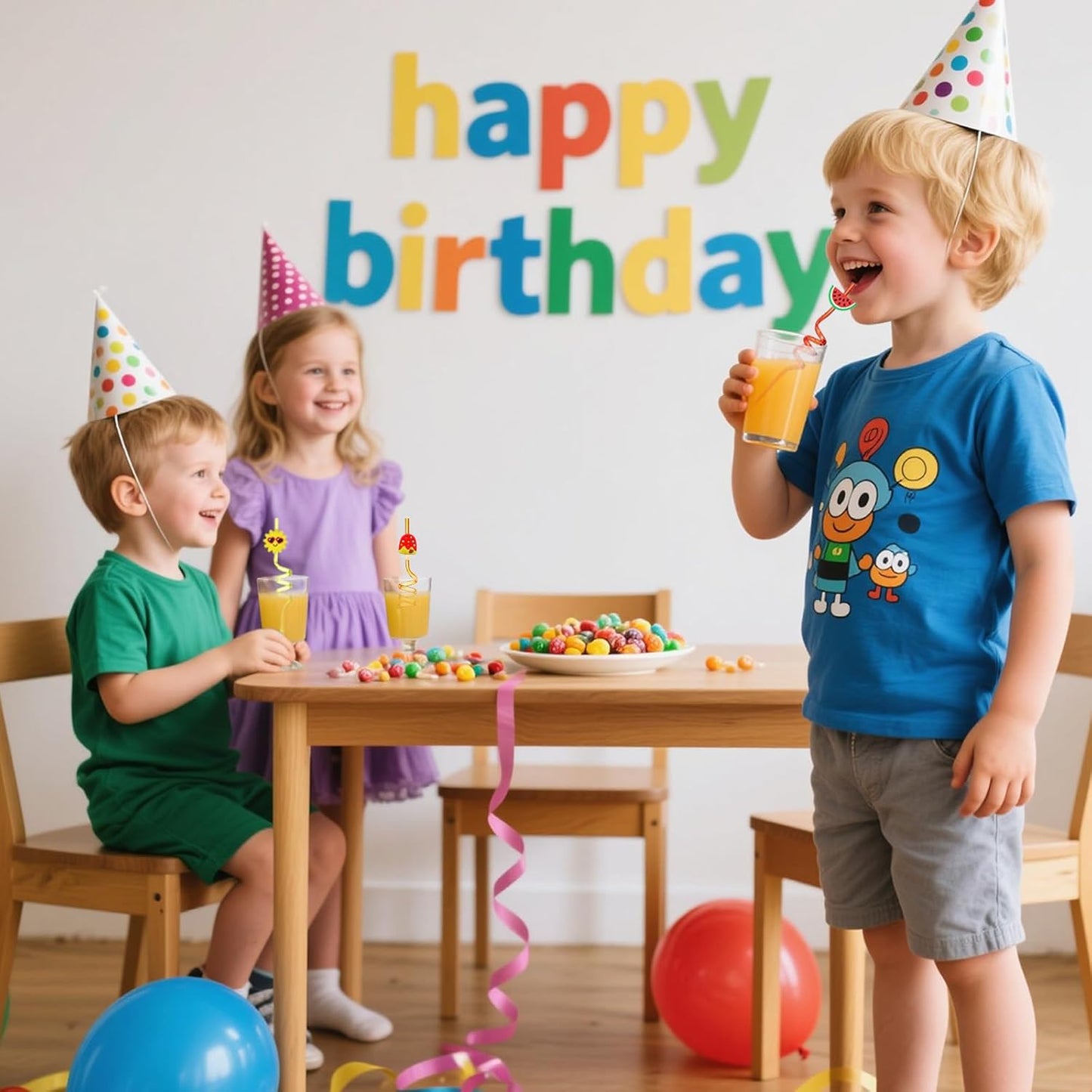 QKP 16PCS Reusable Ice Cream Beach Straws, Swirly Drinking Straws for Party Supplies, Birthday Party Favors with 2 PCS Cleaning Brushes(Blue + Pink)