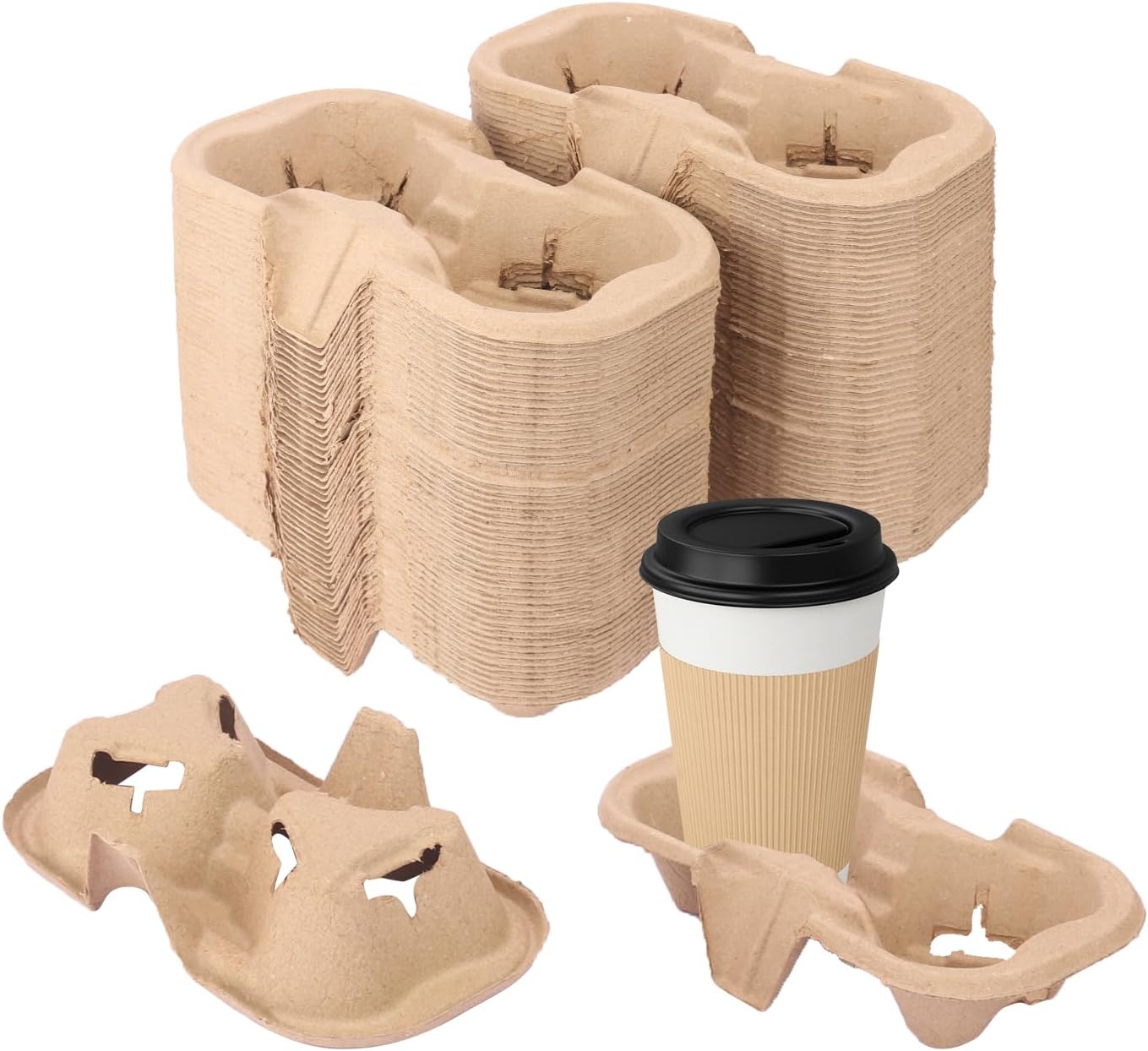 100 Pack Eco-Friendly Two Cup Drink Carrier, Disposable Cup Holder Tray for Your Beverage Needs? to Go Cup Holder for Hot and Cold Drinks by IHDYPPEW