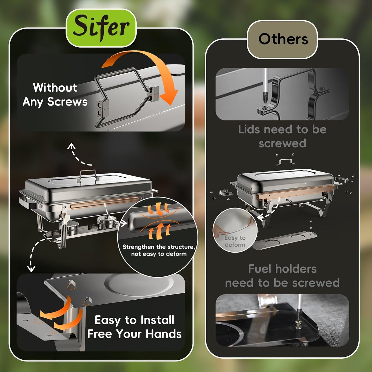 sifer 9Qt 4Pack [Multi-Size] Chafing Dish for Buffet | 80% Faster Screwless Assembly & Stackable Design for Wedding/Home/Christmas Buffets