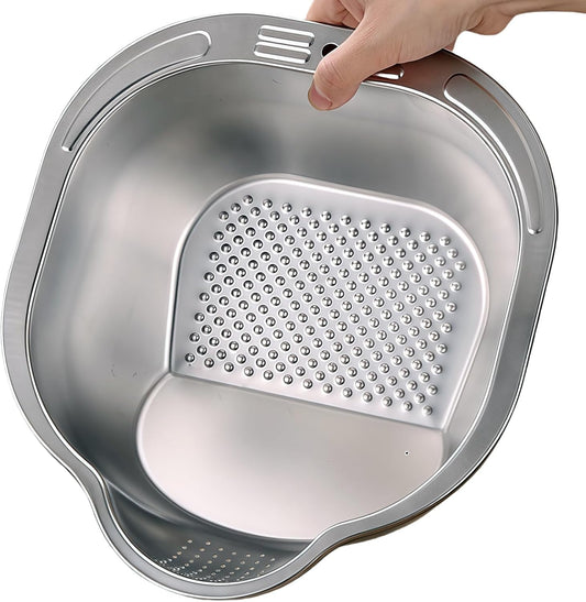 Rice Washer Strainer Bowl Stainless Steel Colander Quinoa Washing Bowl Versatile Square Side Drainers for Cleaning Rinsing Fruits, Vegetables, and Beans - Multifunctional Drain Basket