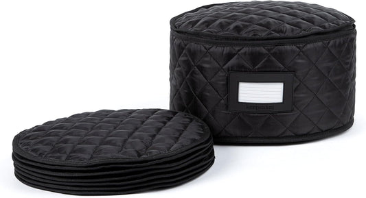 Covermates Keepsakes - Dish Storage - Padded Protection - ID Window - Stain Resistant - Machine Washable - China Storage, Black