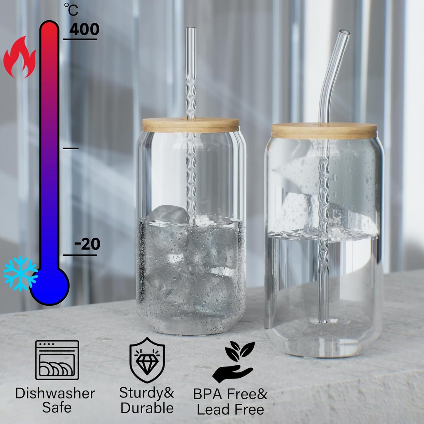 Reusable Glass Straws Colorful Twist Shape Sets of 8 with 4 Bent and 4 Straight Straws & 2 Cleaning Brushes, 8"x 0.3" Thick Clear Glass Drinking Straw for Tumblers Gift Wrap Dishwasher Safe