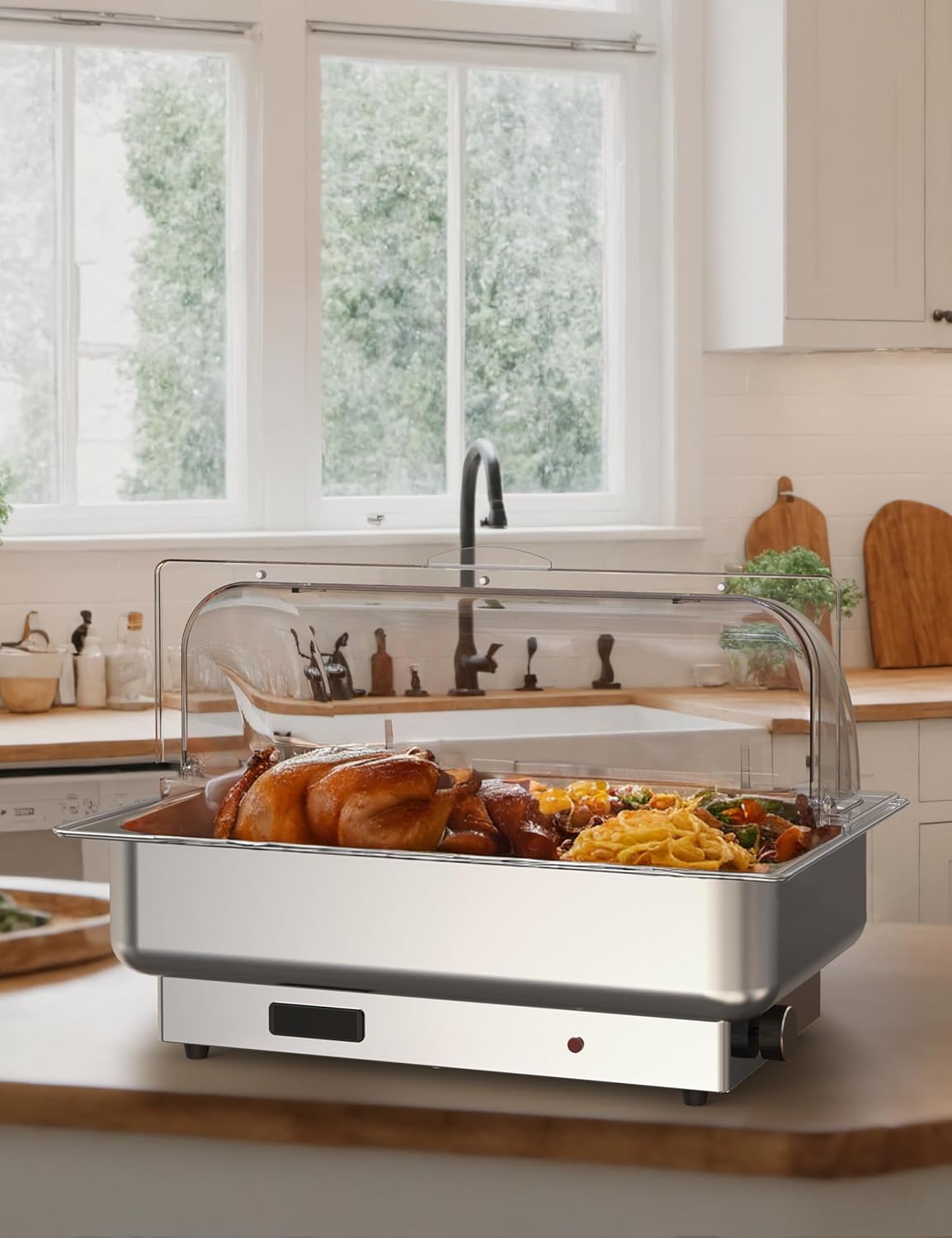 2 Pack Electric Chafing Dishes Buffet Set 9 QT Full Size, NSF Stainless Steel Roll Top Catering Chafer Server Food Warmer with Cover for Party Wedding Banquet