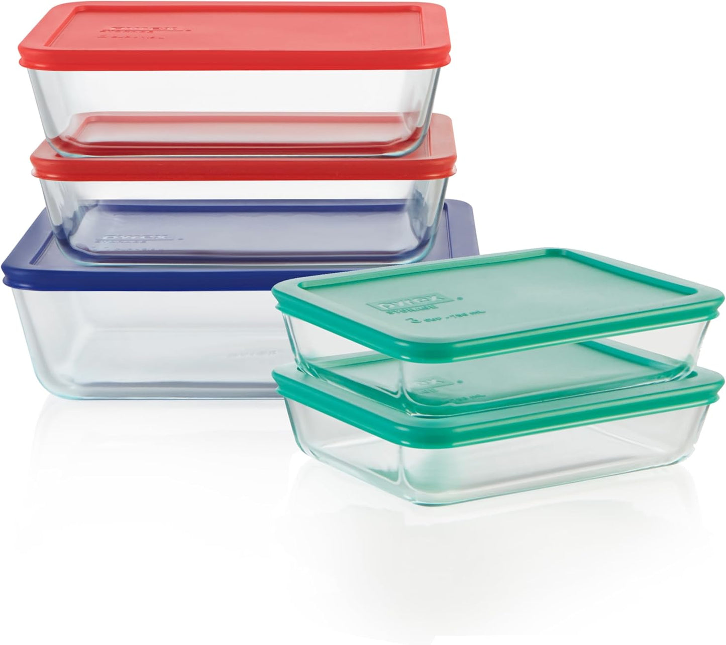 Pyrex Simply Store (5-Pack) Large Glass Food Storage Containers Set, (3, 6 & 11 Cup) Meal Prep Containers With BPA-Free Lids, Dishwasher & Microwave Safe
