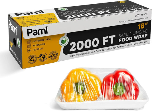 PAMI Plastic Food Wrap 18 Inch Wide X 2000ft, Clear Bpa Free Cling Wrap with Dispenser Box, Commercial Food Wrap Microwave Freezer Safe