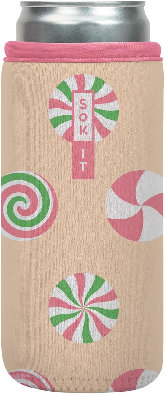 Sok It CanSok Sleeve for Beer & Soda Insulated Neoprene Cover (Candy Lane, 12oz Slim Can Sleeve)