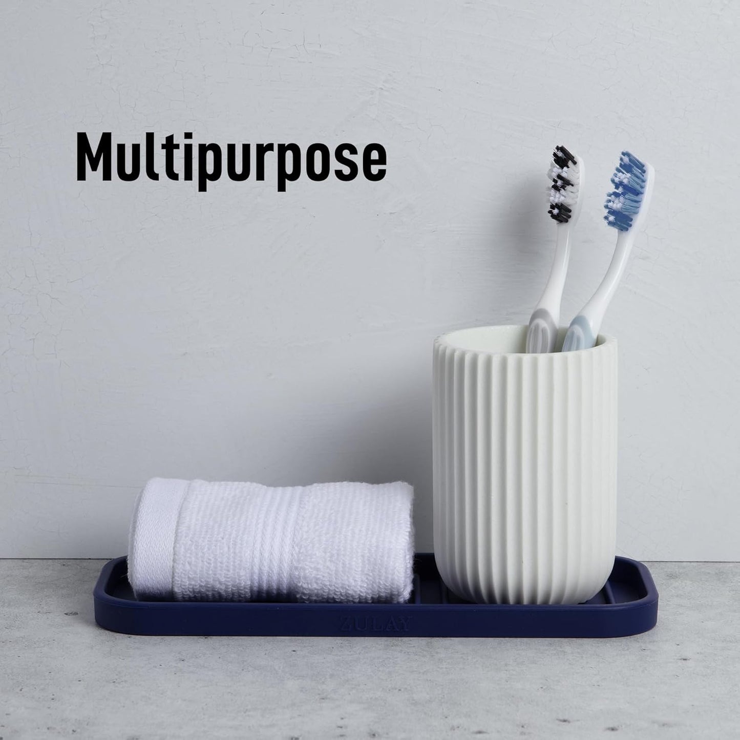 Zulay Kitchen (9x3.5) Silicone Sponge Holder for Kitchen Sink - Flexible Multipurpose Soap Tray - Sink Organizer for Kitchen, Bathroom, Makeup, Trinkets & More (Dark Blue)