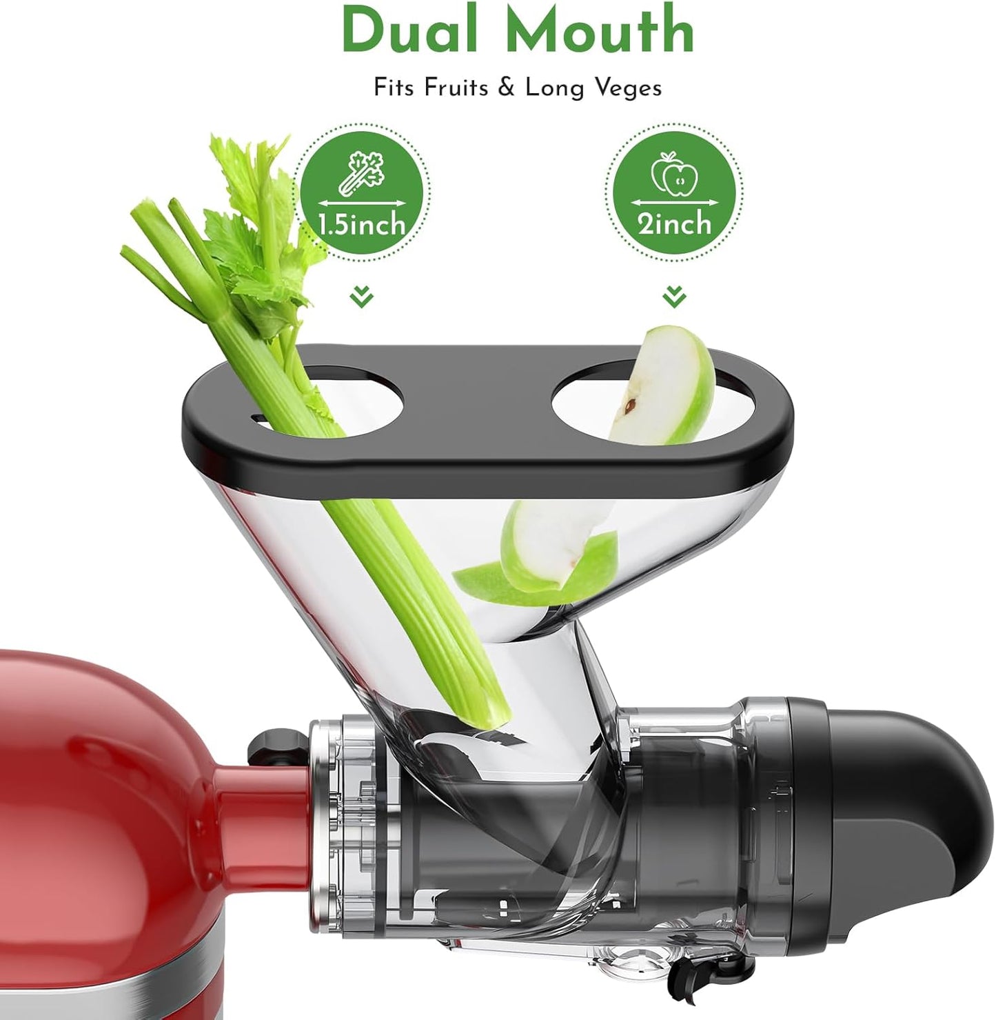 Masticating Juicer Attachment for KitchenAid Stand Mixer, Cold Pressed Juicer Machine, Slow Masticating with Dual Feed Chute, Bladeless Design, Max Nutrient Retention, Easy Clean by InnoMoon