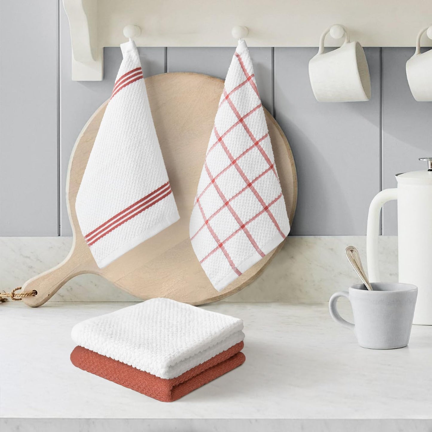 Artoid Mode Ring Spun Cotton Red Dishcloth Kitchen Towels, 12x12 Inch Ultra Soft Absorbent Quick Drying Household Cleaning Kitchen Rags Set of 4