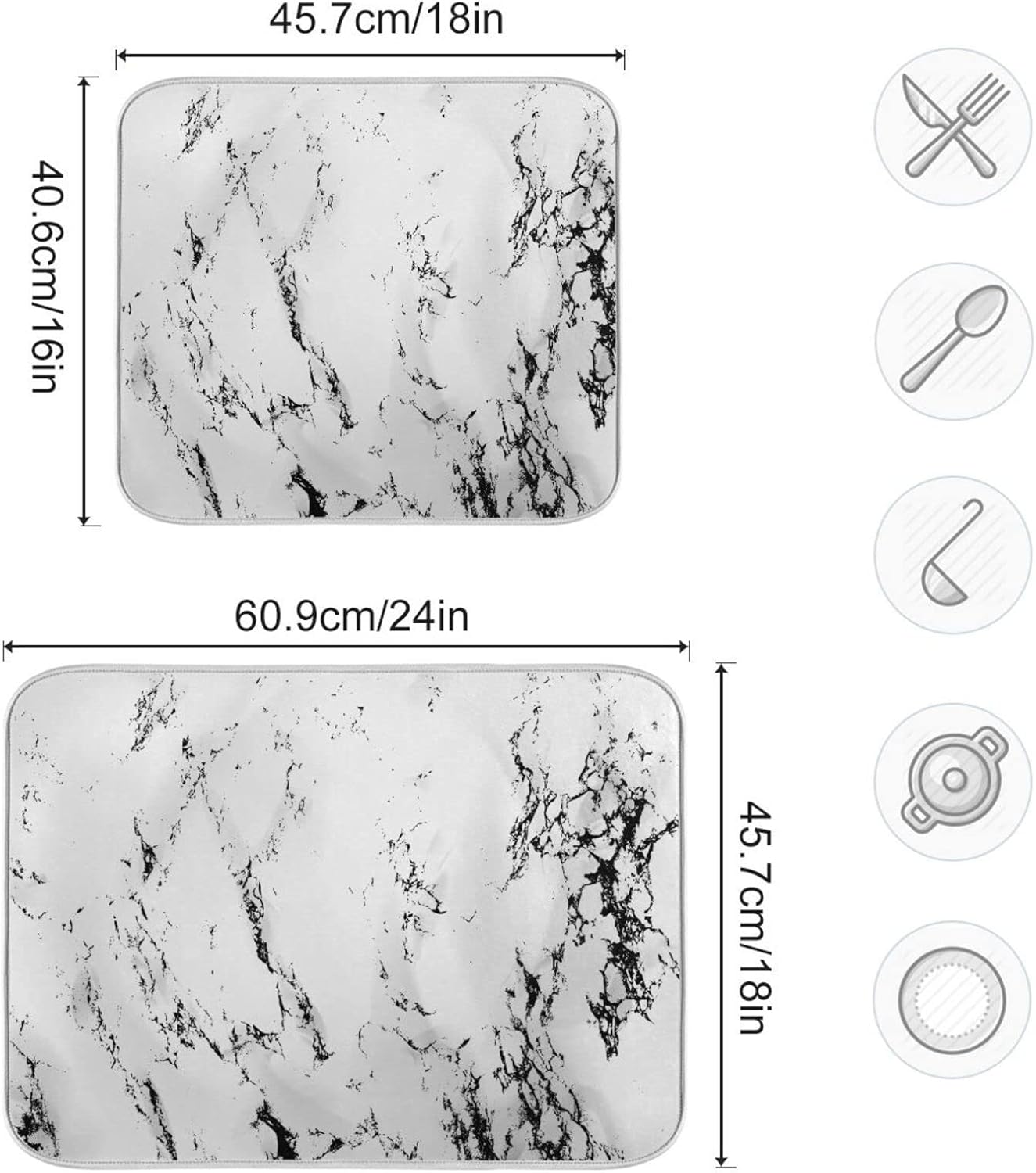 Super Absorbent Dish Drying Mat, Microfiber Fast-Drying Dish Mat, 24" x 18", Kitchen Dish Drying Pad, White Marble