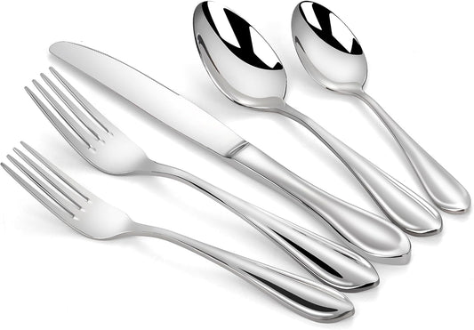 60-Pieces Heavy Duty Silverware Set for 12, 18/10 Stainless Steel Flatware, Forged Thick, Dishwasher Safe, Ideal for Gift