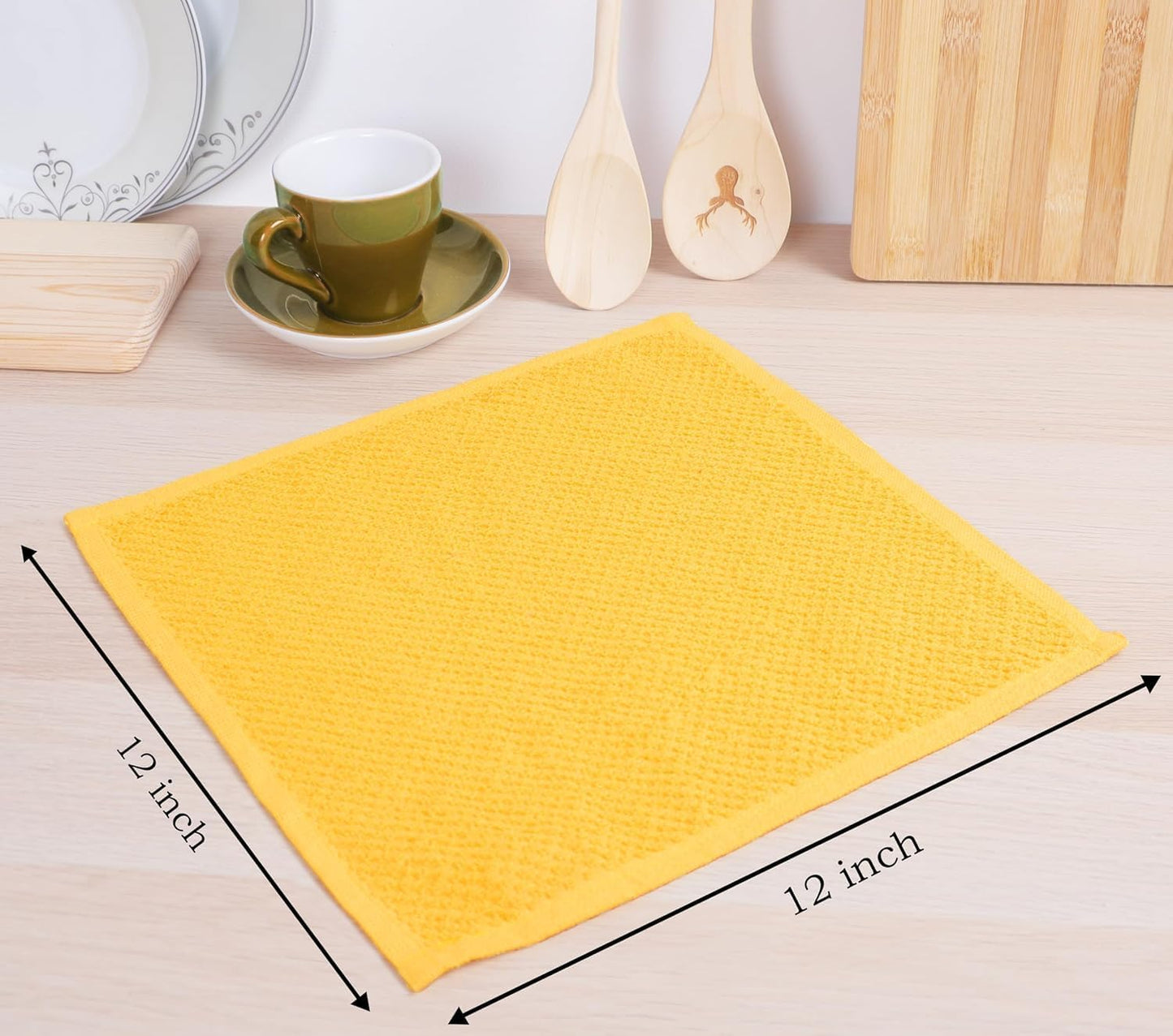 AMOUR INFINI Cotton Kitchen Dish Cloths Set of 8 – Highly Absorbent, Super Soft Premium Terry Cleaning Cloth (12"x12" Inch) Premium Dishcloths for Washing Dishes (Yellow)