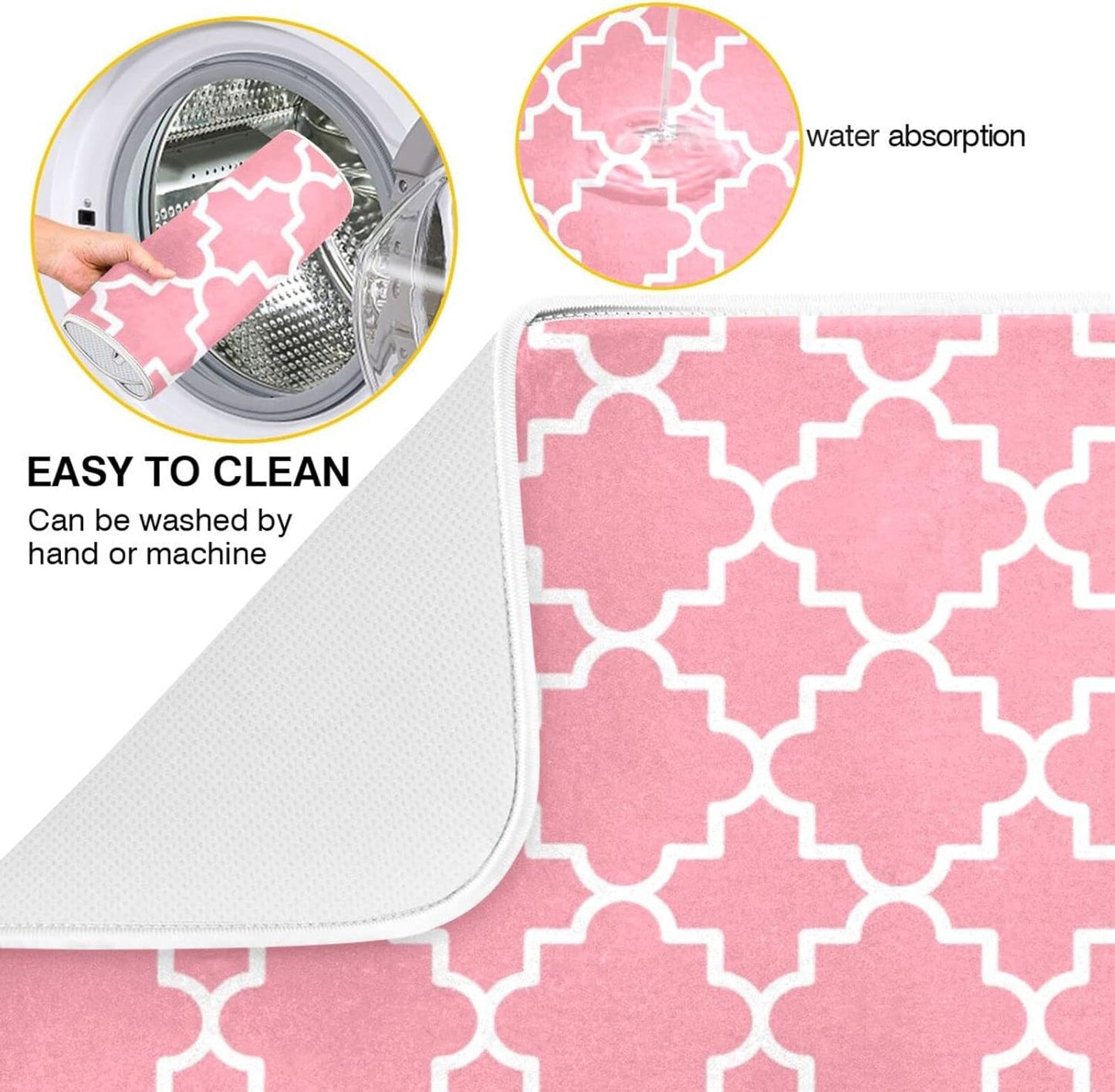 senya Super Absorbent Dish Drying Mat, Microfiber Fast-Drying Dish Mat, 16''x18'', Kitchen Dish Drying Pad, Pink Moroccan