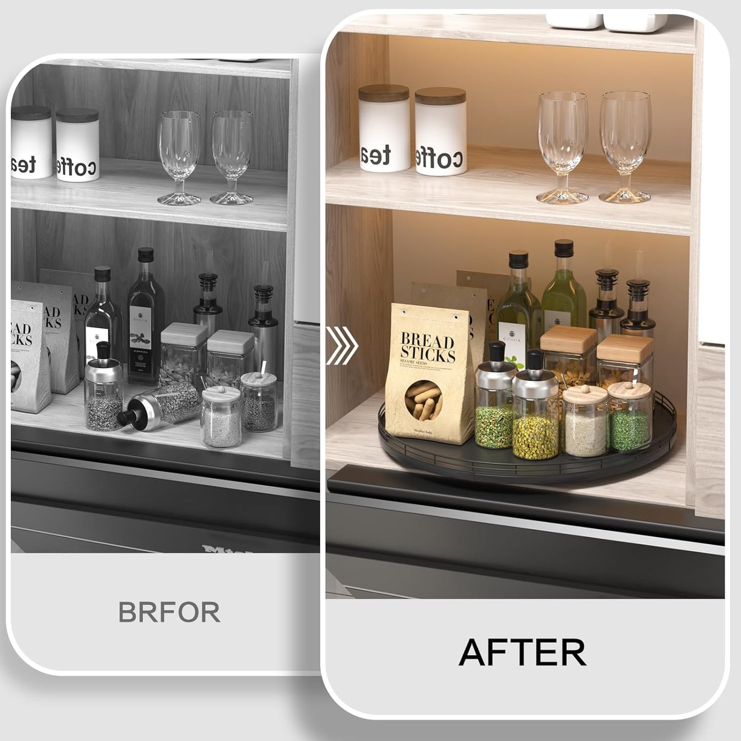 16" Oak Wooden Lazy Susan Turntable for Dining Table, Large Round Lazy Susans Organizer for Kitchen Countertop, Tabletop 360°Rotating Tray for Spice Organization and Storage Black Home Decor