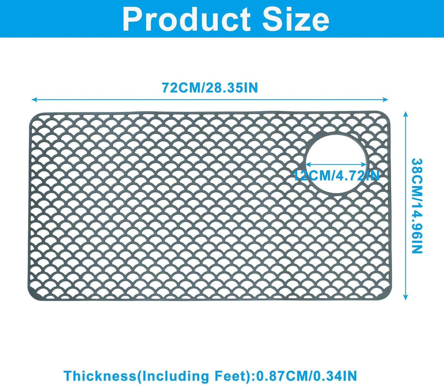 1 Pack Silicone Sink Mat, Non-Slip Kitchen Sink Protectors, Heat Resistant Mat, Easy Clean for Kitchen All Homeowners