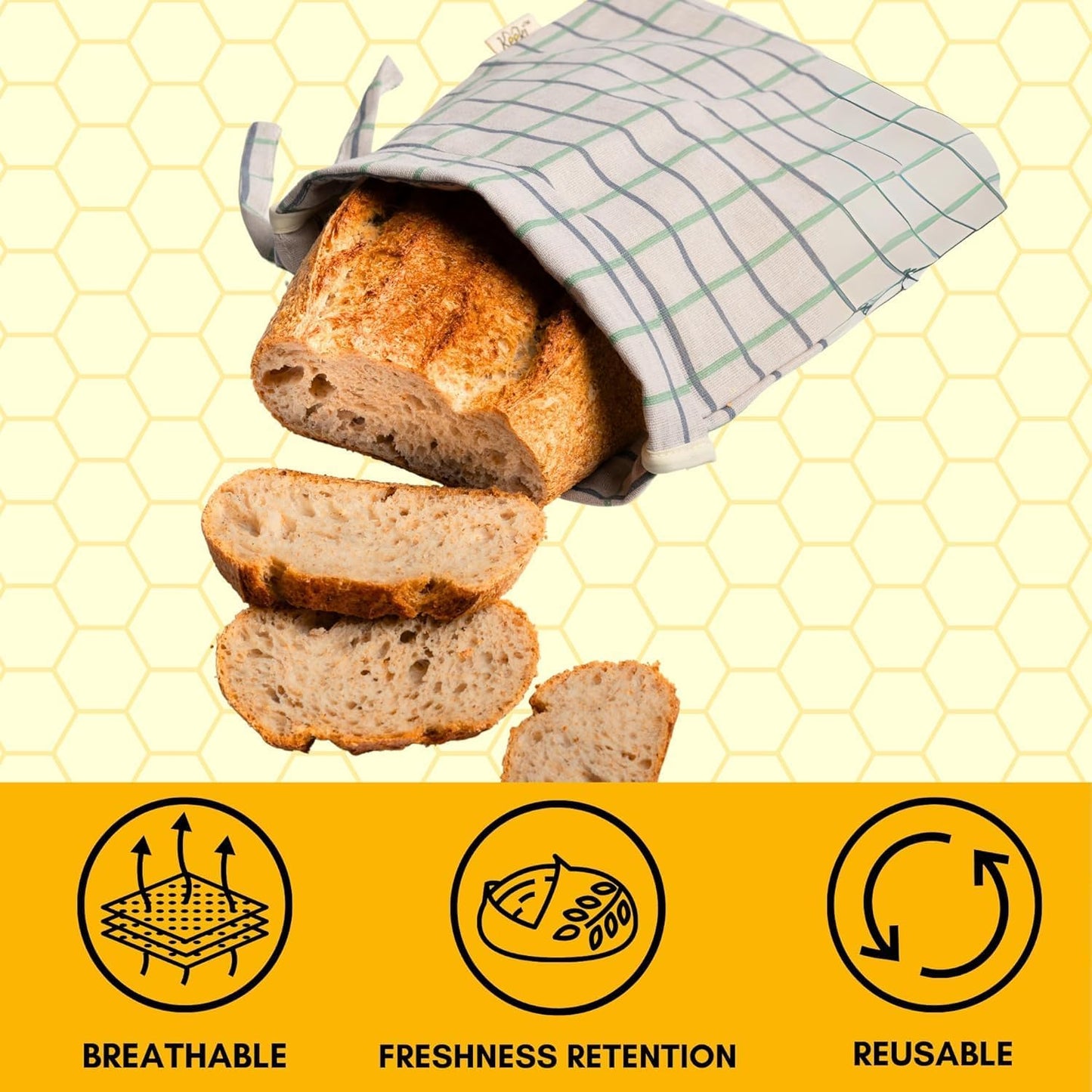 Keeki Bag - The Original Beeswax Lined Bread Bag for Homemade & Sourdough | Reusable Linen Bread Storage | Beeswax Wrap Alternative | Plastic-Free Storage w/Wide Drawstring Closure (Pink, Regular)