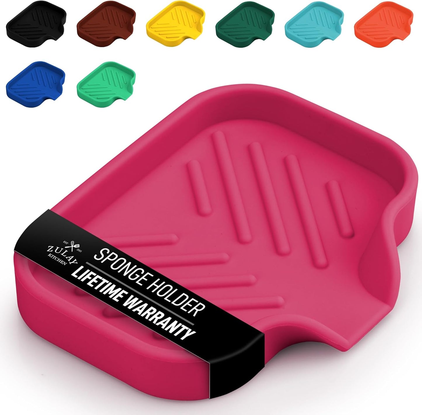 Zulay Kitchen Small Silicone Sponge Holder (4.9x3.3”) – Space-Saving Sink Organizer Tray for Sponge, Soap, Brush & More – Compact Non-Slip Dish for Kitchen & Bathroom (Honeysuckle)