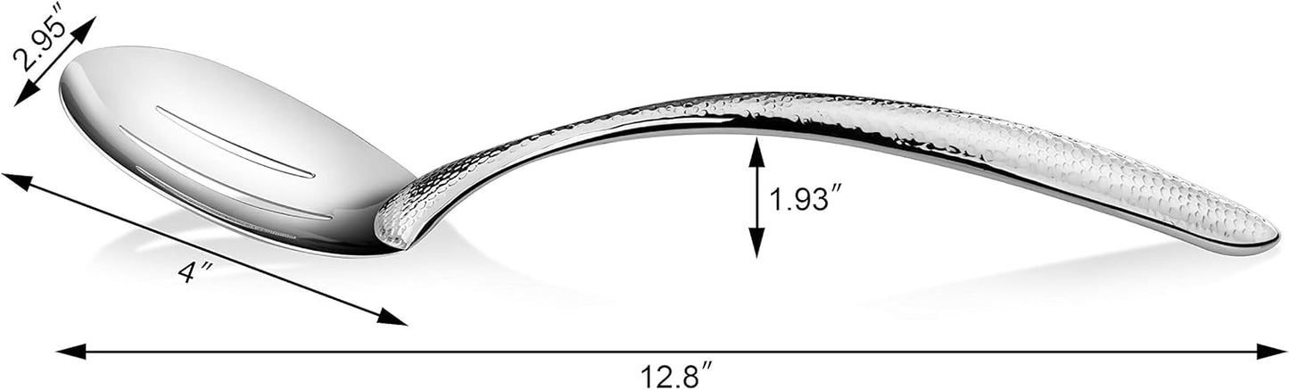 New Star Foodservice Mars Collection, Stainless Steel, 18/8 Hammered Hollow Handle Slotted Serving Spoon, 13-Inch, 4.8 Ounces