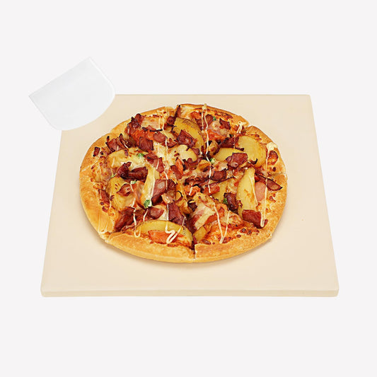 Small 10x10 inch Pizza Stone,for RV Camper Oven,Square baking stone Grill,Can make pizza, bread, pies,BBQ, Durable and Safe, Give away Plastic Scraper
