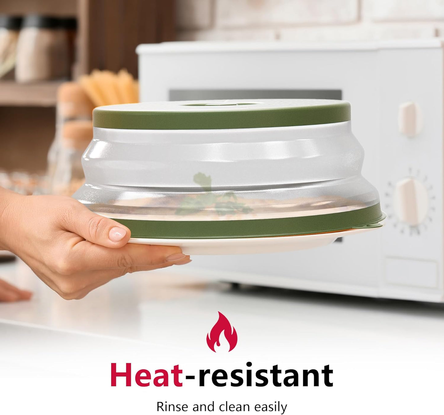 WVM Microwave Splatter Cover & Mat, Vented Collapsible Splatter Guard dish Plate lid & Silicone Round Kitchen Mat for Food, Meal Prep, Green