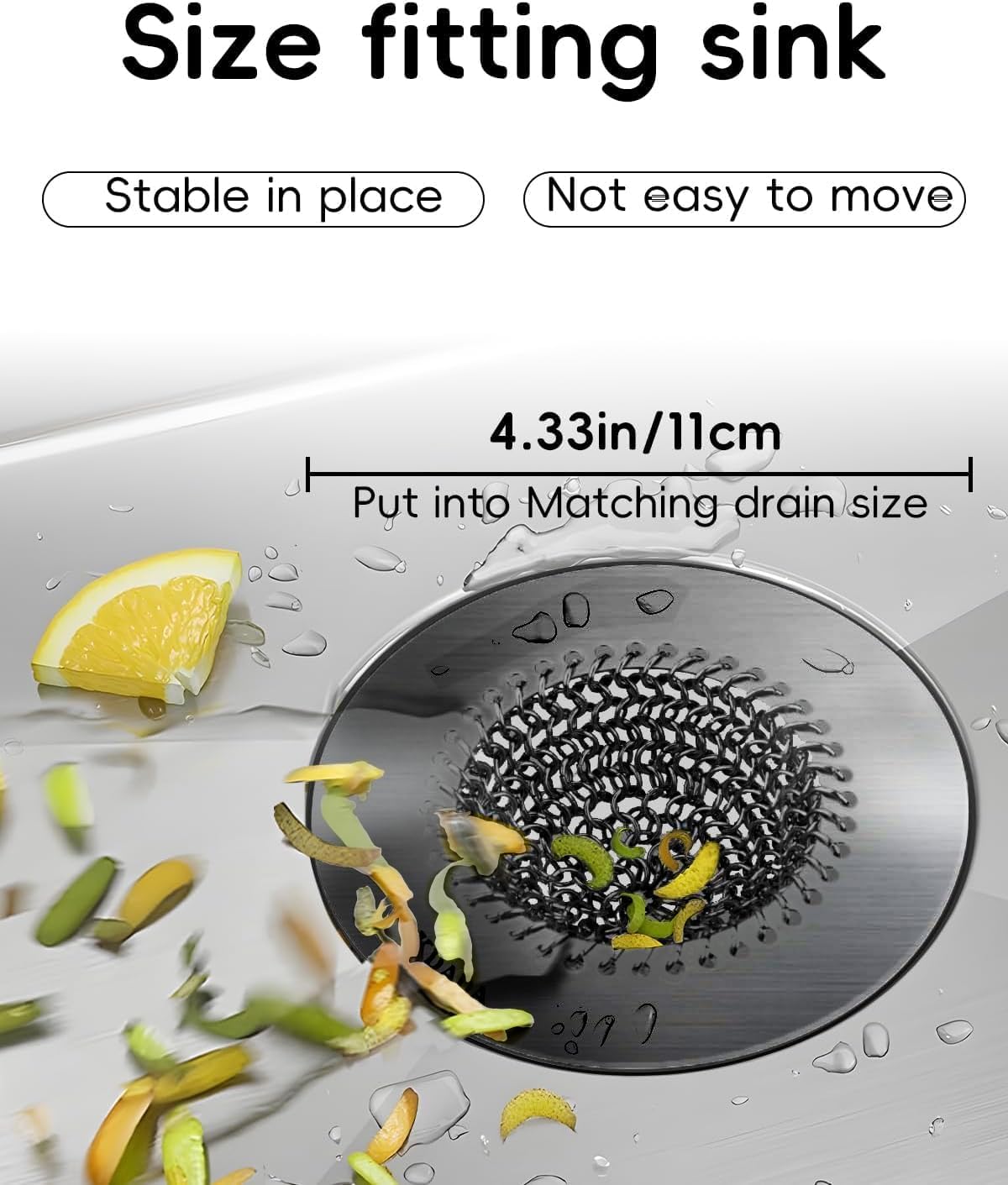 Black Kitchen Sink Strainer, Flippable Mesh Sink Strainer, 304 Stainless Steel Sink Screen, Easy Clean Large Basket Strainer, Anti-Clog Garbage Disposal Cover Fit for Standard Kitchen Drain