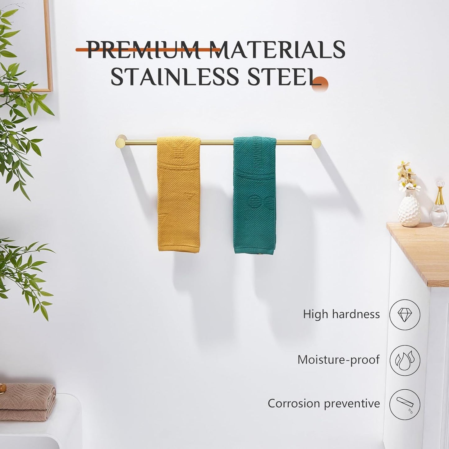 KOKOSIRI Bathroom Towel Rack Wall Mounted 24-Inch Bath Towel Bar Holders for Bathroom Hardware Accessories Brushed Gold Stainless Steel, B4007BG-L24