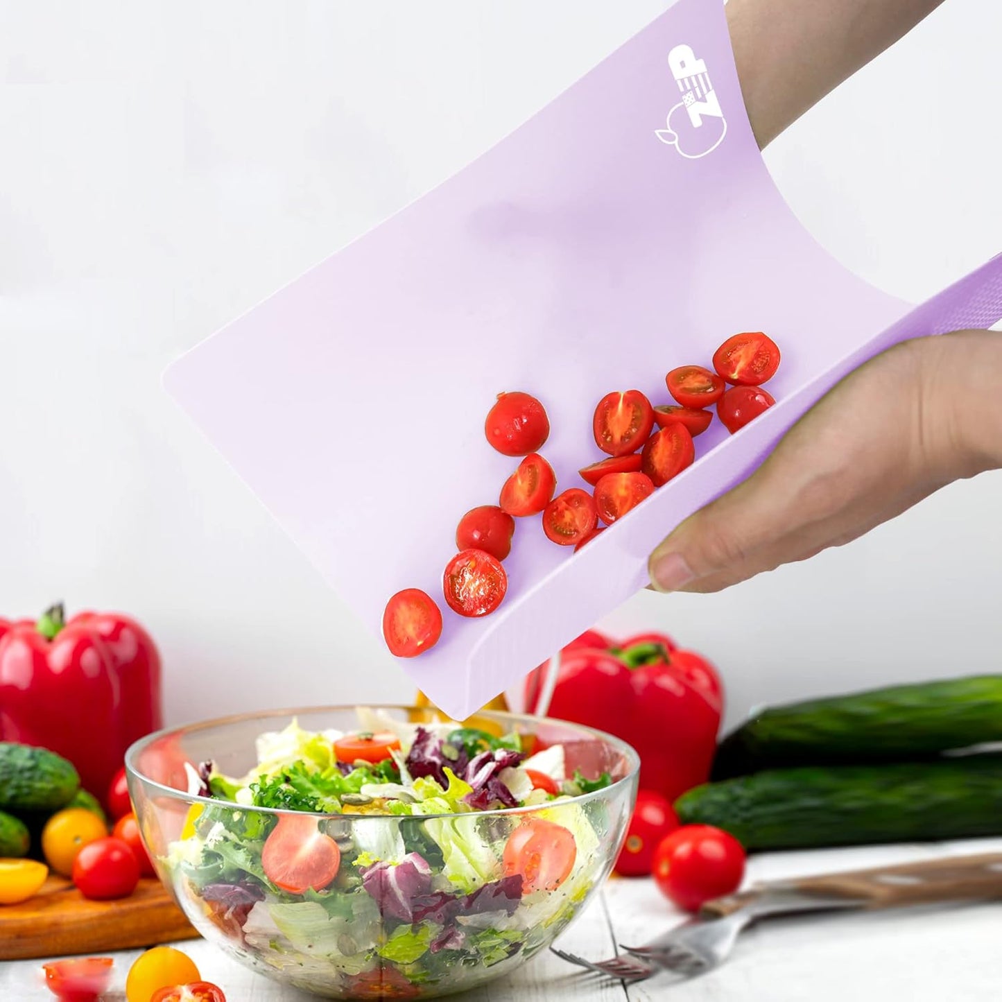 ZVP Flexible Plastic Cutting Board Set of 3 Gradient Color, Colorful Chopping Boards, BPA Free Mats, Non Slip, Dishwasher Safe, 15x12 Inch, Purple Multi-Color
