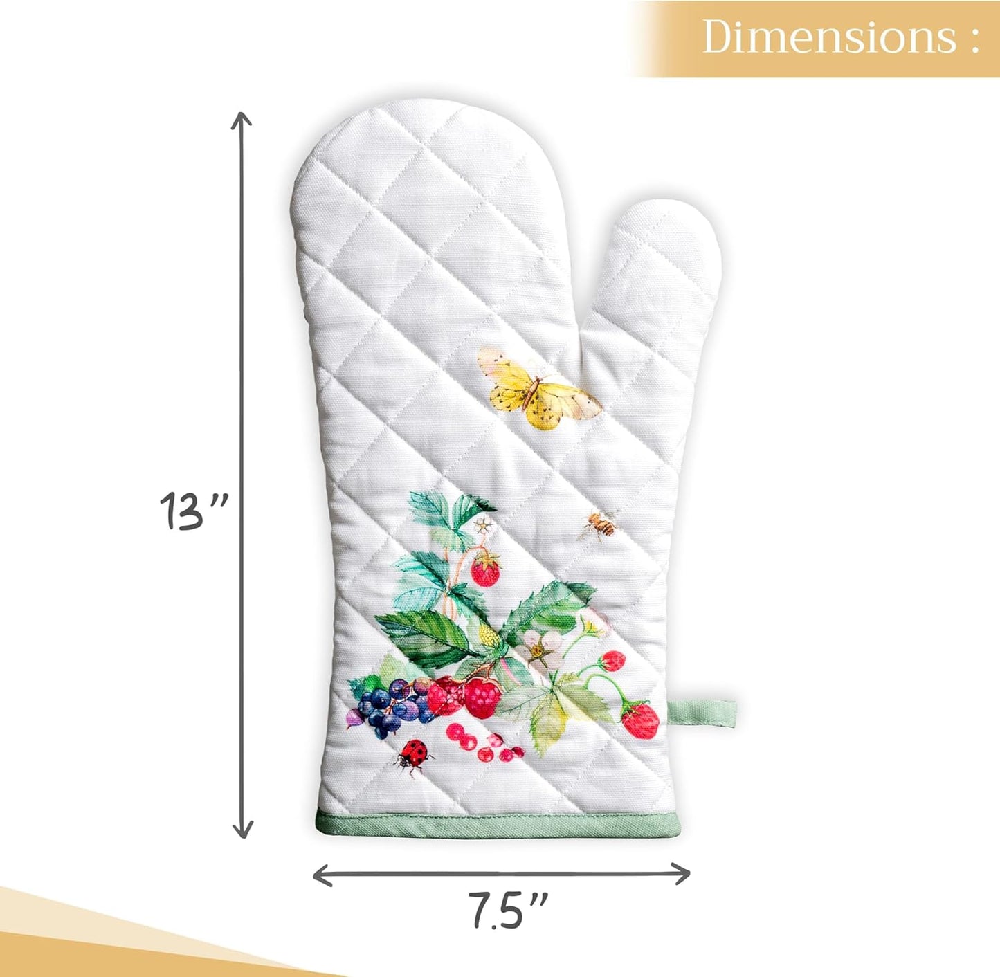 Maison d' Hermine Oven Gloves 100% Cotton Oven Mitt 7" x 13" with Loop Heat Resistant, BBQ, Cooking Gloves, Baking, Grilling, Kitchen, Handling Hot Pans Spring/Summer (Pack of 1, Printemps)