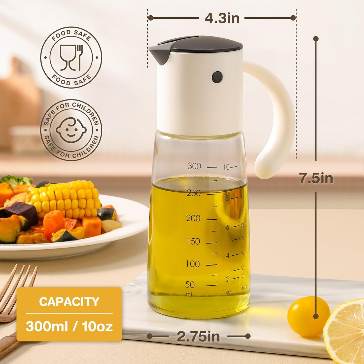 Vucchini Oil Dispenser Olive Oil Dispenser Bottle Set 10 oz for Kitchen Cooking - Auto Flip Condiment Container With Leakproof Vinegar Glass Cruet Non-Drip Spout