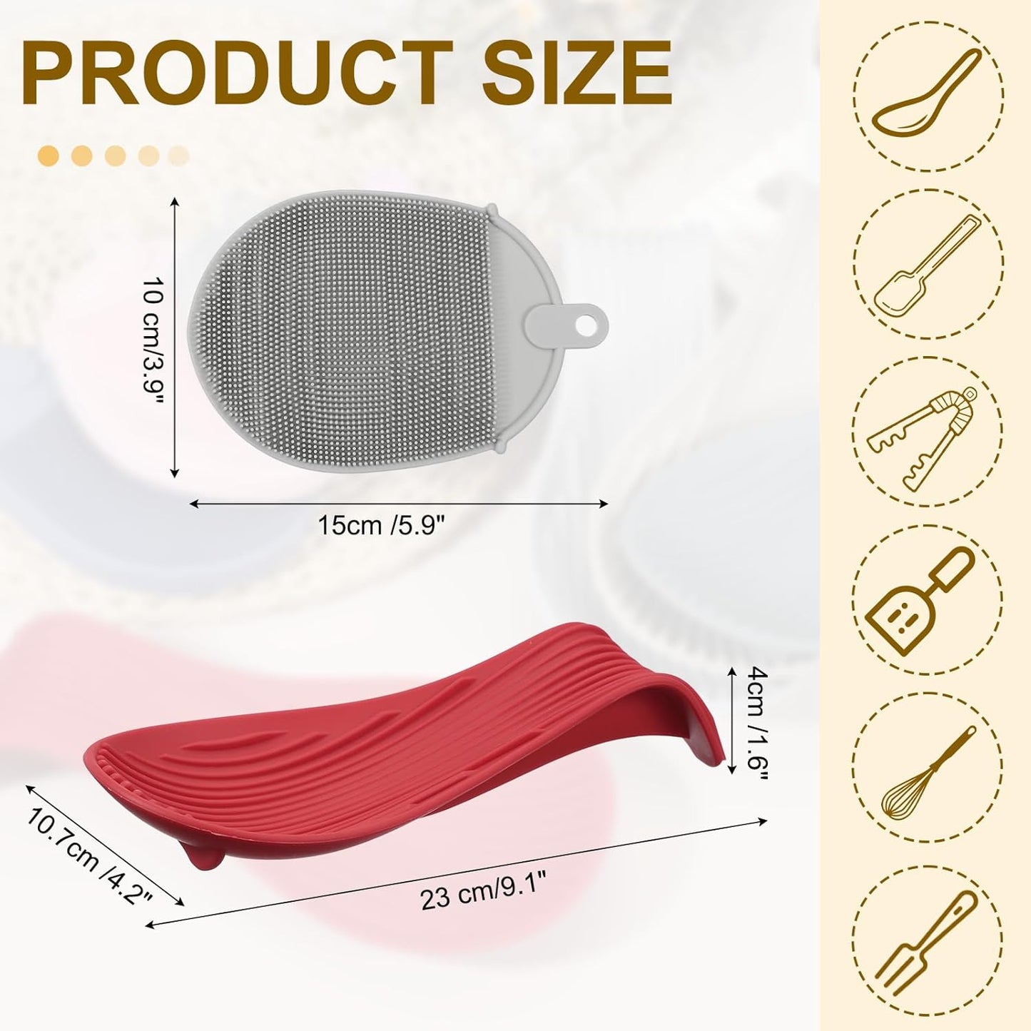 uxcell 1 Set Silicone Spoon Rest for Stove Top, Silicone Spoon Holder for Cooking Spatula, Ladle, Brush Red/Grey