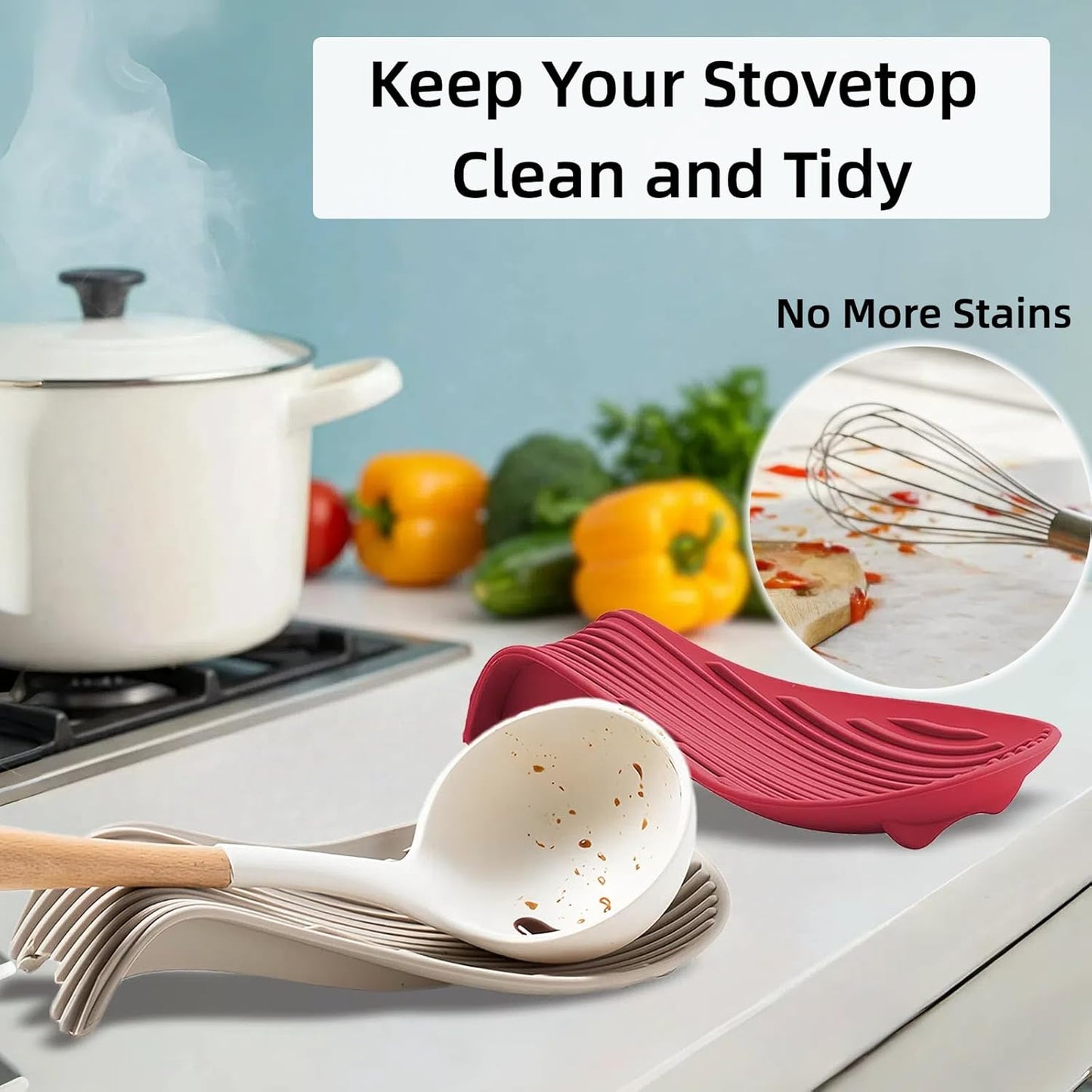 Silicone "Deck Chair" Large Heat-resistant Spoon Rest for Stove Top/Countertop, Reusable Kitchen Cooking Utensil Holder for Spatulas, Ladles, etc., Dishwasher Safe, 9.1 * 4.2 * 1.6in (Red)