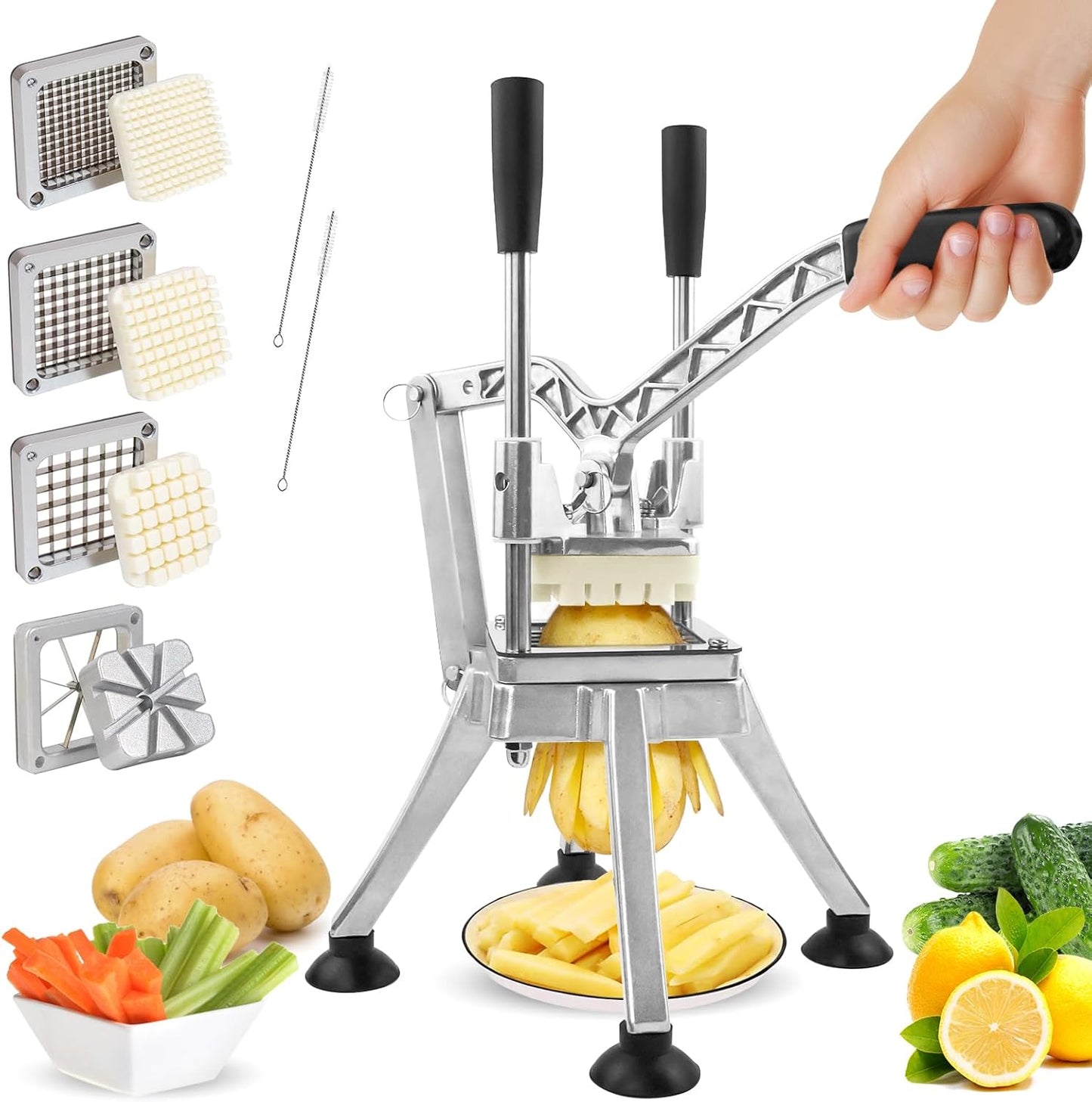 Anatole Commercial French Fry Cutter with 1/4'' 3/8'' 1/2'' 8-Wedges Stainless Steel Blades Vertical Potato Slicer Manual Vegetable Chopper for Onion Carrot Lemon