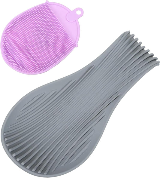uxcell 1 Set Silicone Spoon Rest for Stove Top, Silicone Spoon Holder for Cooking Spatula, Ladle, Brush Grey/Purple