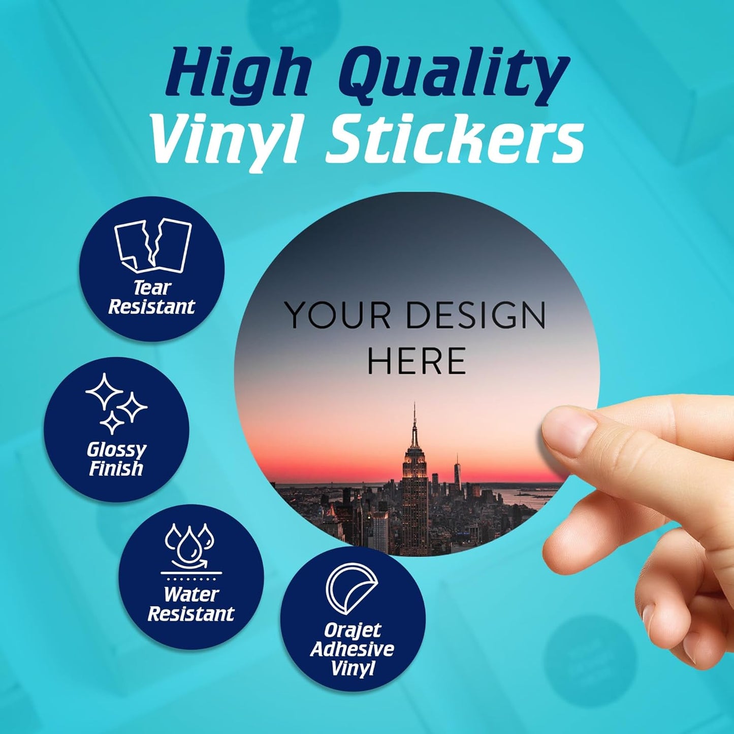 100 Custom Vinyl Stickers - Upload Your own Image, Text, Design, Logo - Personalized Logo Labels for Handmade, Packaging, Bottle, Jars, Candle, Brand Stickers (City, 4x4)