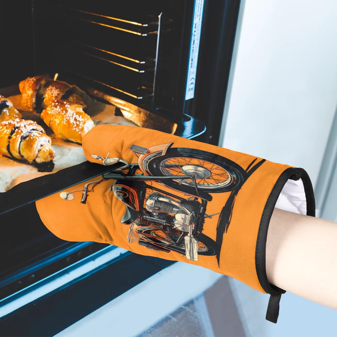 Motorcycle Theme Oven Mitts and Pot Holders Sets, 2 Pcs Decorative Kitchen Oven Glove for Cooking