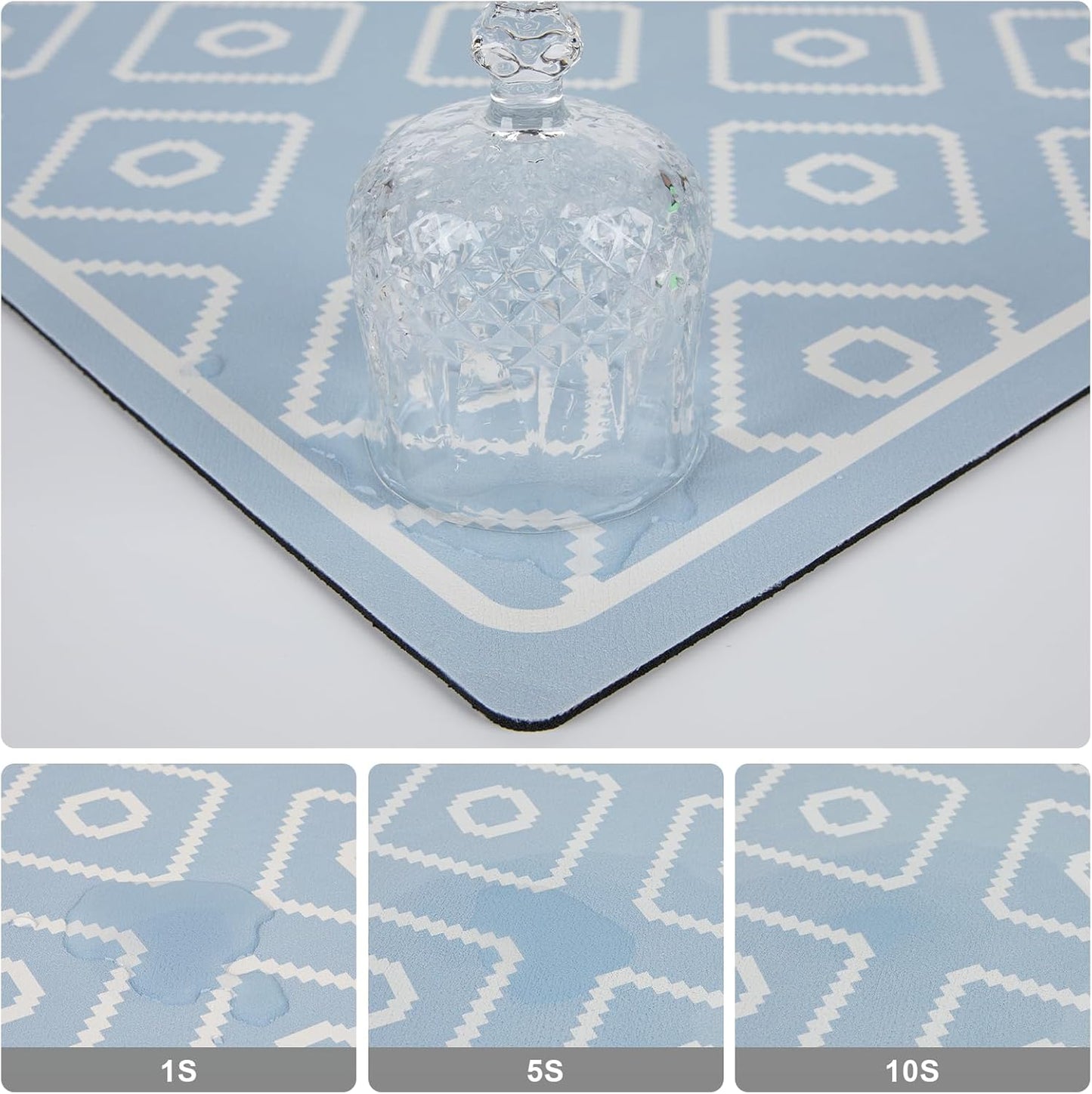 SUEH DESIGN Dish Drying Mat, Absorbent Coffee Mat 23.6 x 15.7 in Quick Dry Kitchen Drying Dish Drain Mat for Kitchen Counter Coffee Bar, Blue