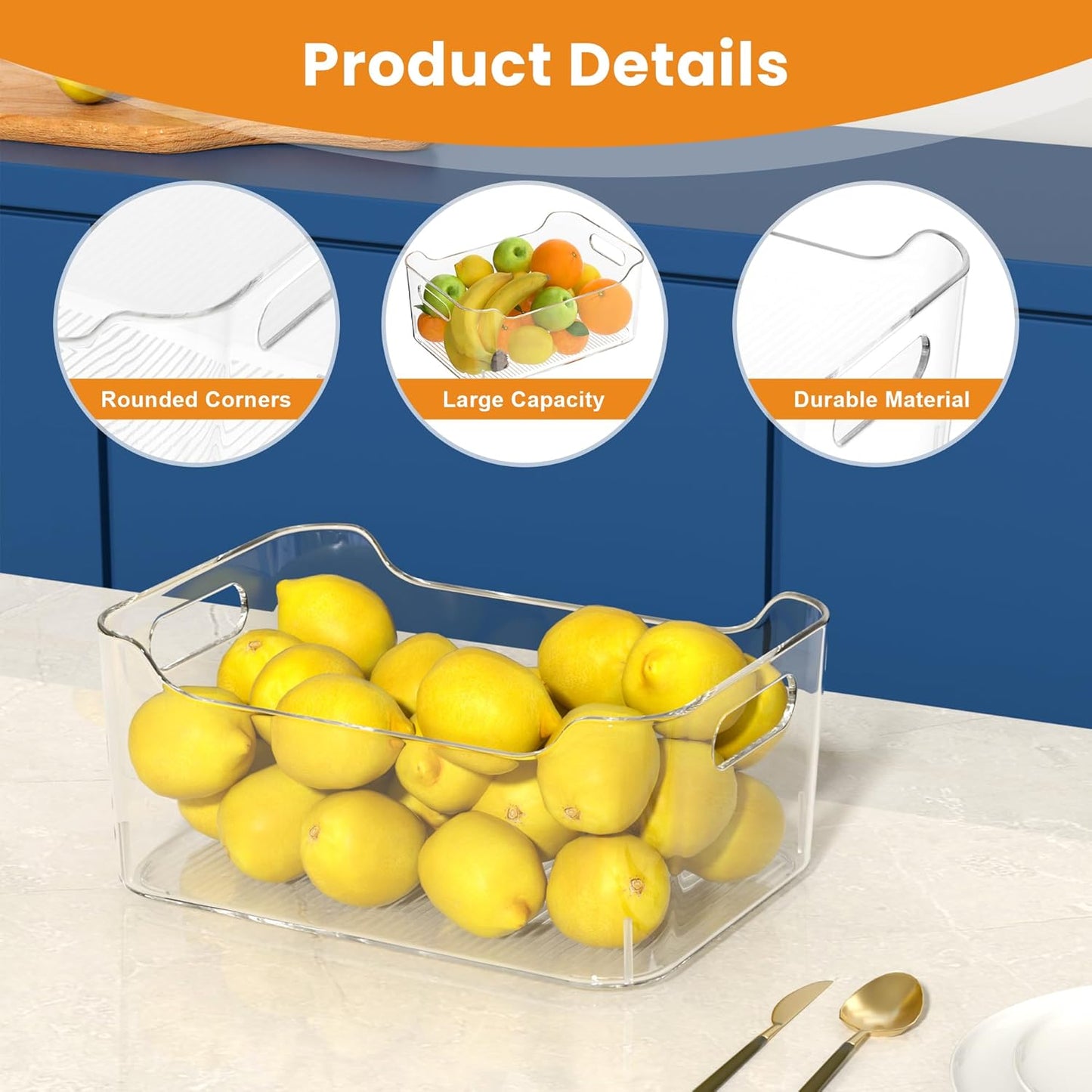 Clear Plastic Storage Bins-Pantry Organizers & Storage Containers-Refrigerator Organizer Bins with Handle - Home Organization Must Haves for Kitchen (Clear 2 Pack-Large)