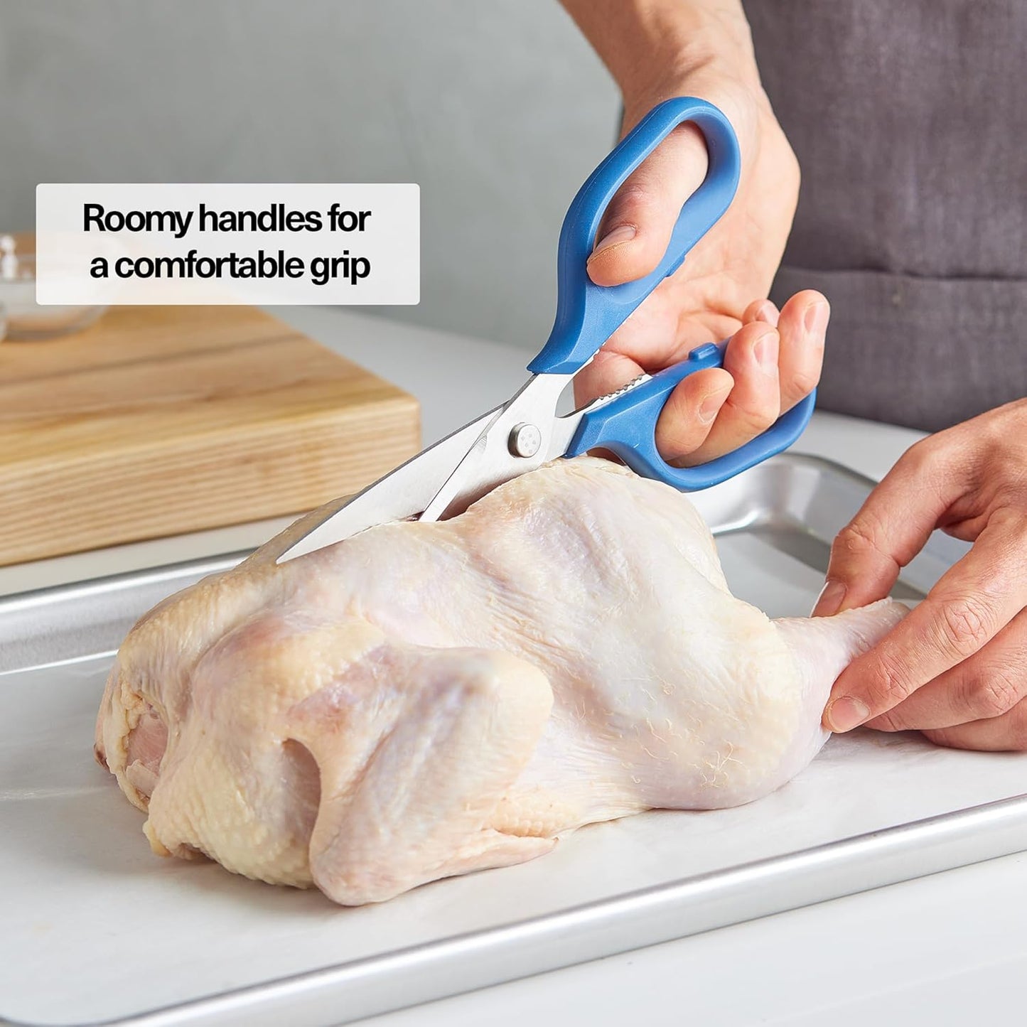 Misen Heavy Duty Kitchen Shears - Stainless Steel, Versatile and Easy Clean Scissors for Meat, Herbs and Veggies - Ambidextrous Comfort Handle - Professional Grade - Blue